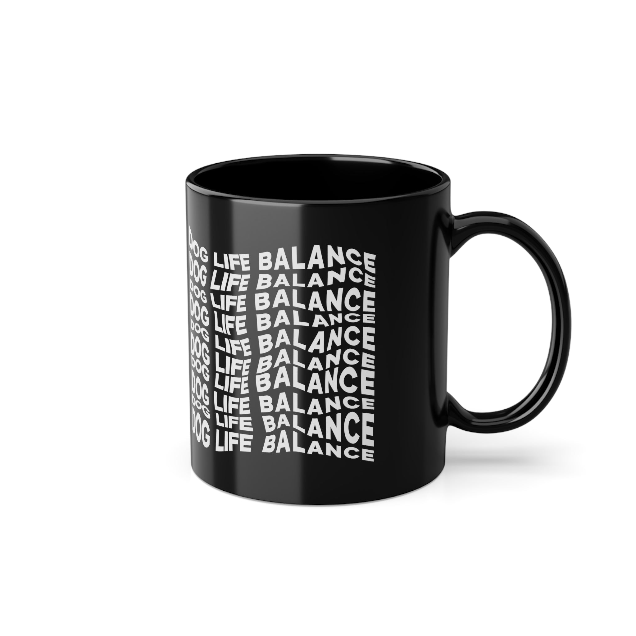 Schwarze Keramiktasse "Dog-Life-Balance"