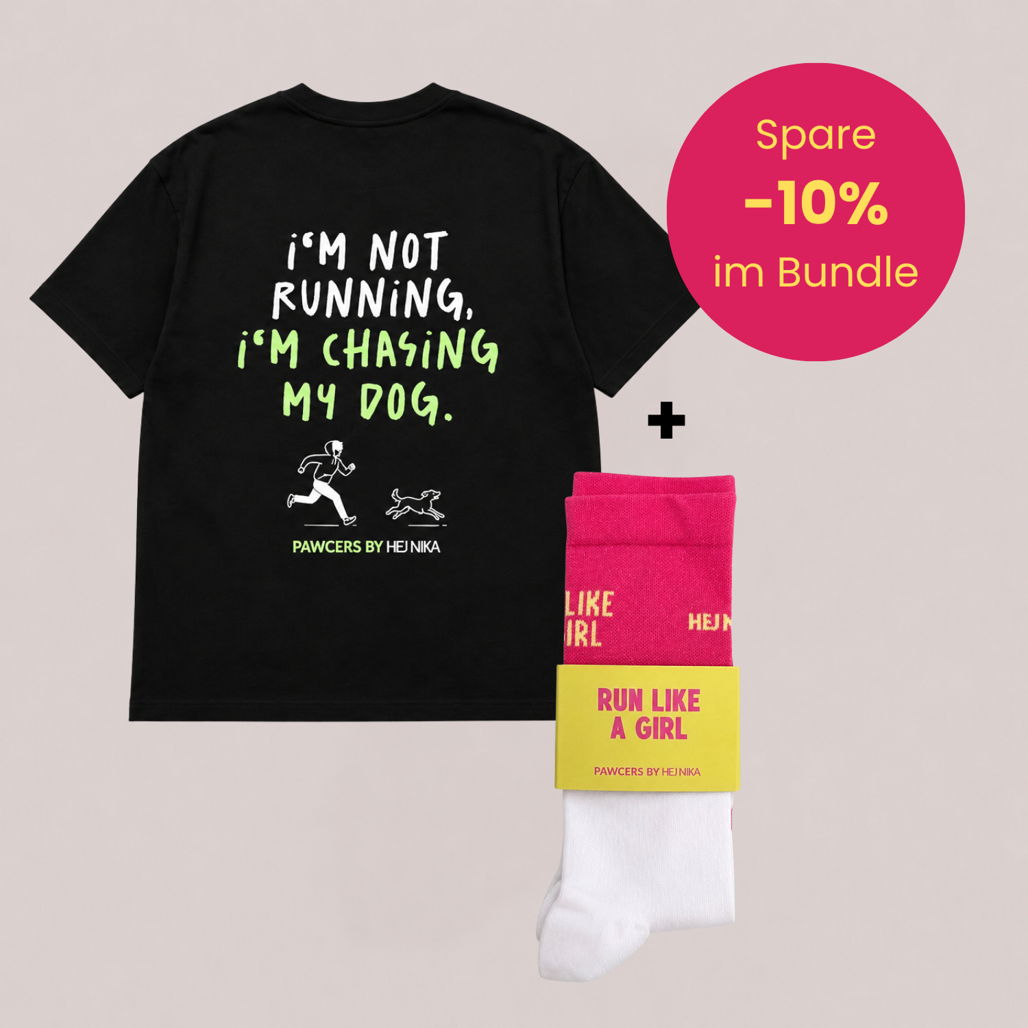 "Chasing my dog" t-Shirt und Laufsocken pink