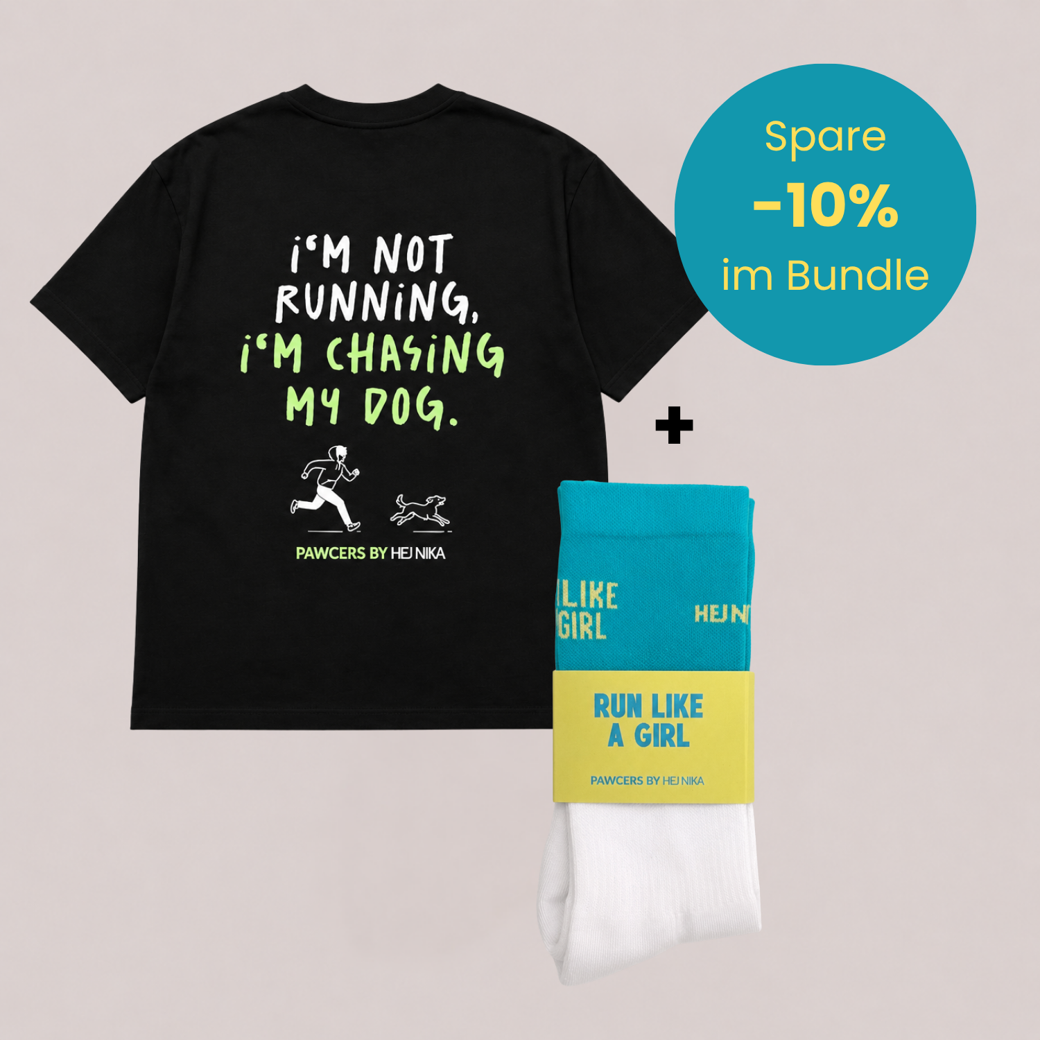 "Chasing my dog" T-Shirt und Laufsocken türkis