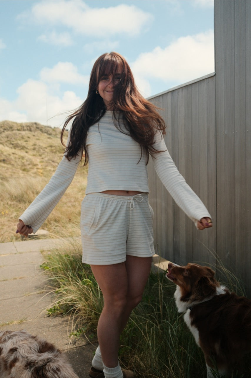 Longsleeve für Hundesbesitzer "Flared" Stripes Beige