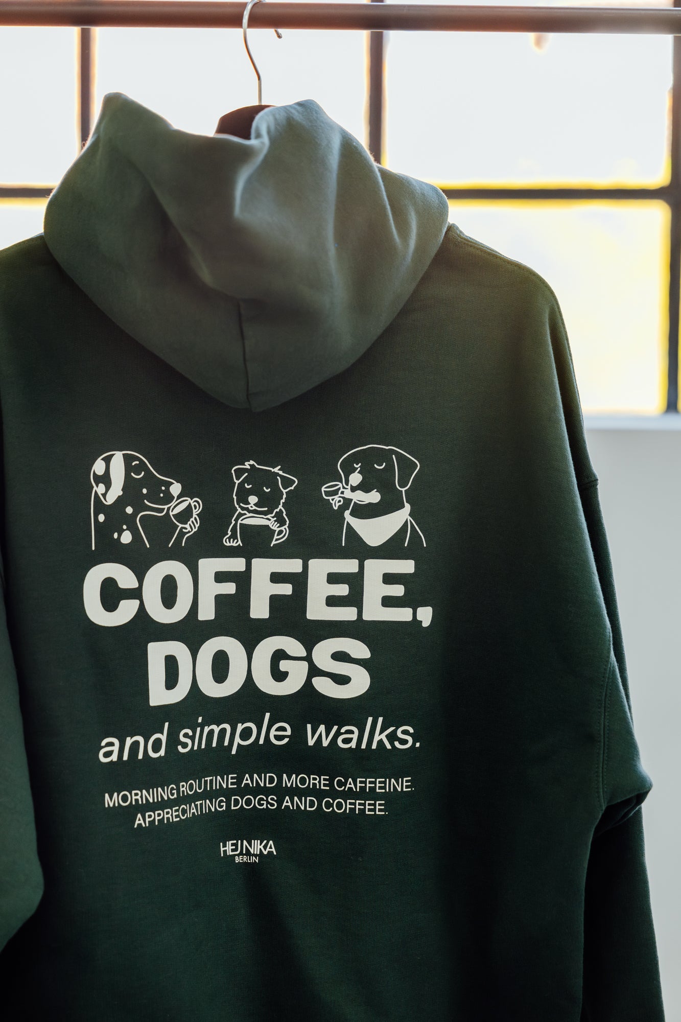 Unisex Hoodie "COFFEE & DOGS" Bottle Green