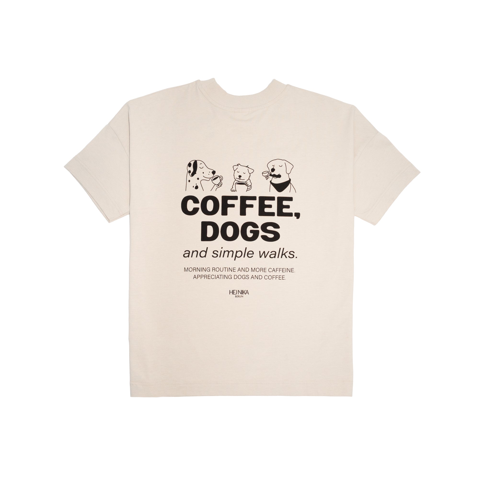 COFFEE & DOGS T-Shirt für Hundebesitzer in Moonbeam – oversized, nachhaltig & aus Bio-Baumwolle – Hej Nika