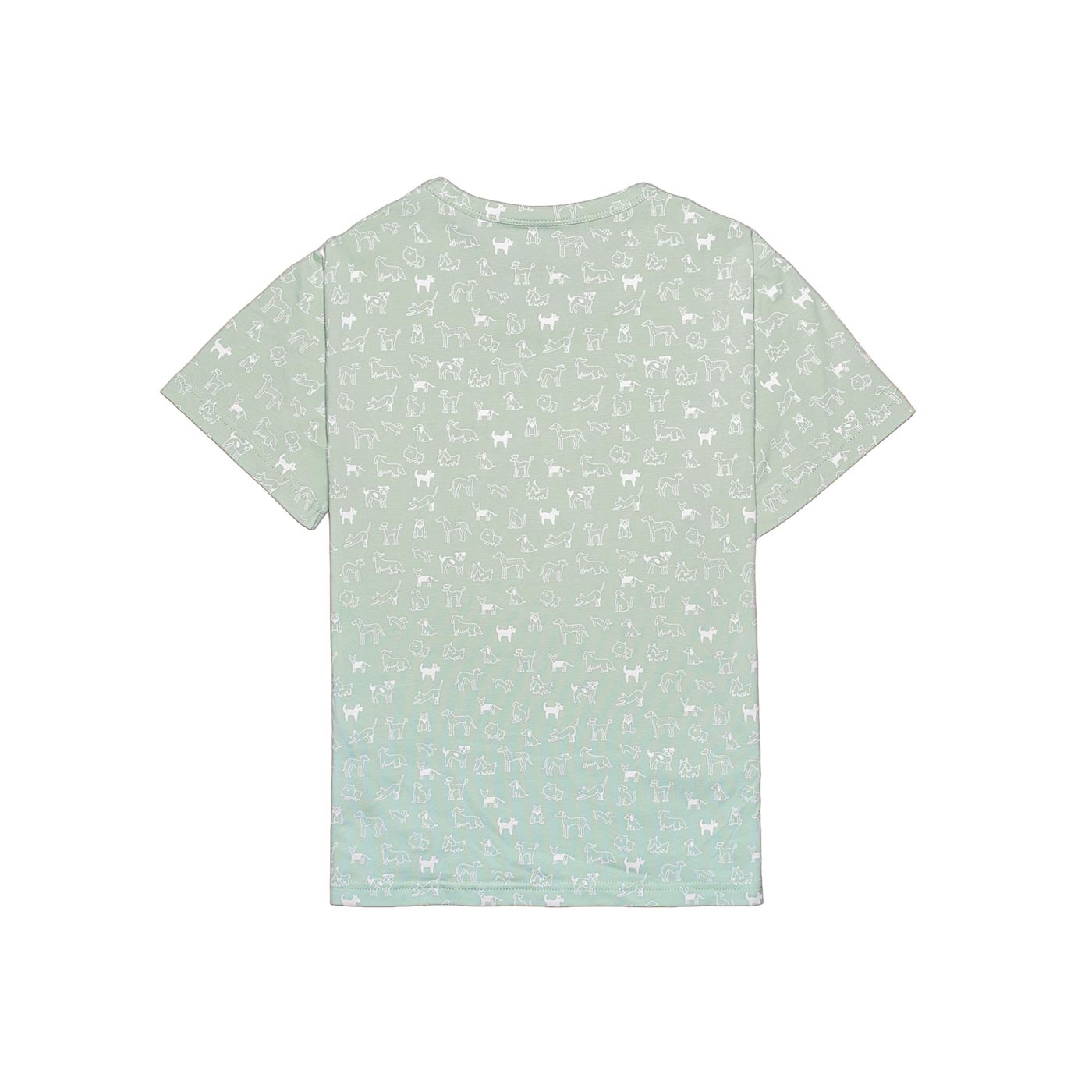 Dog Diversity Pyjama Oberteil kurz in Soft Mint im Flatlay – Kurzarm Pyjama-Shirt mit Hunde-Print – Hej Nika