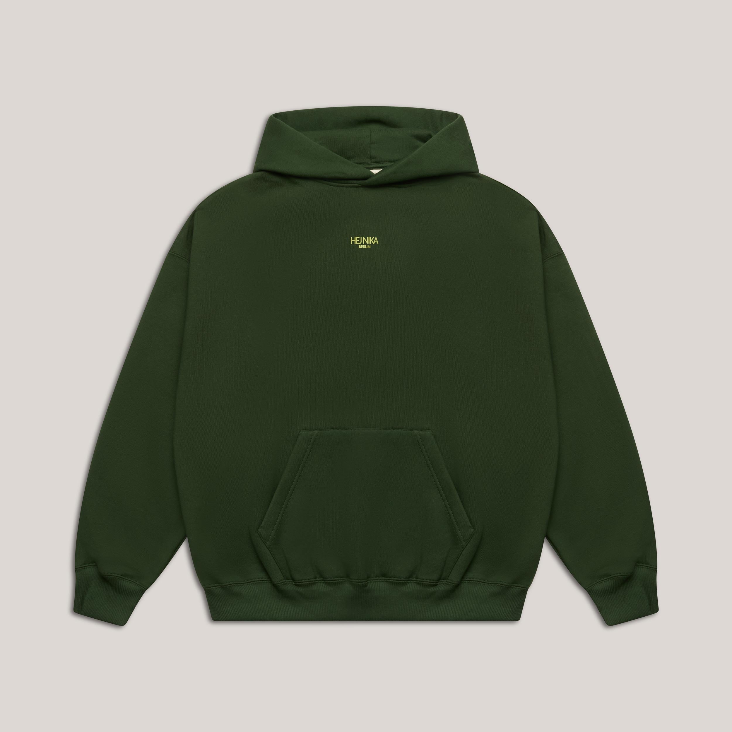 Unisex Hoodie Grass is Greener in Forest Green – nachhaltiger Hoodie aus Bio-Baumwolle, fair produziert in Portugal – Hej Nika
