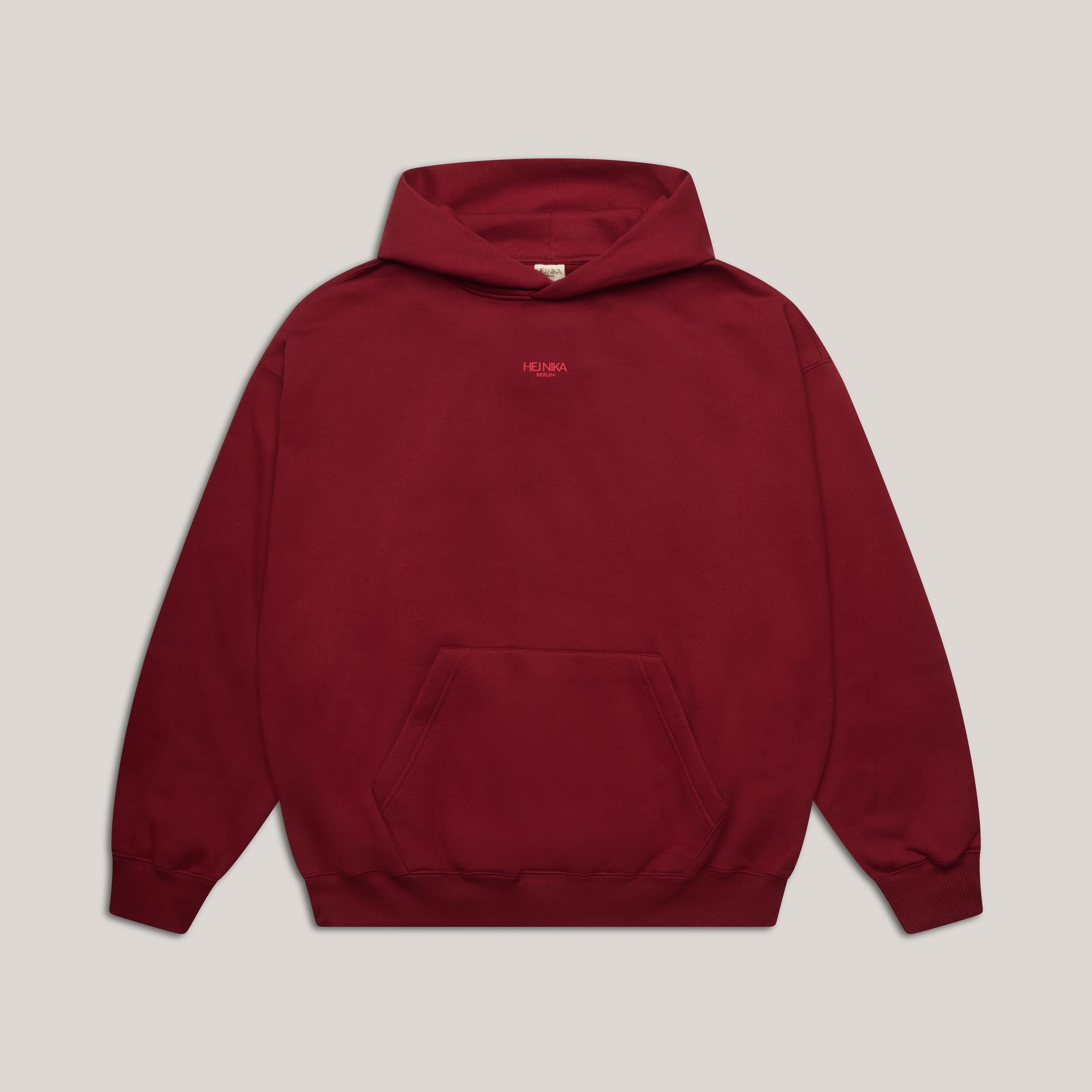 Roter Cute but Spicy Hoodie für Hundemenschen – Unisex, oversized Fit, aus Bio-Baumwolle & recyceltem Polyester – Hej Nika