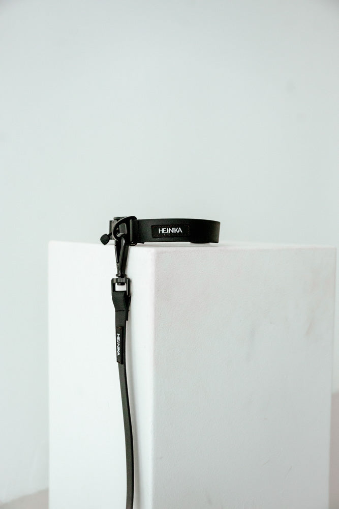 Gefaltete BioThane® Umhängeleine Mérida in Schwarz – langlebige, vegane Hundeleine – Hej Nika