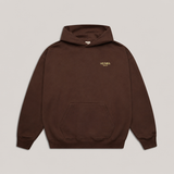 Oversized Hoodie „Dogs and Slices" in Braun aus kuscheliger Bio-Baumwolle für Hundemenschen – Frontansicht mit Kängurutasche und Logo-Print – Hej Nika