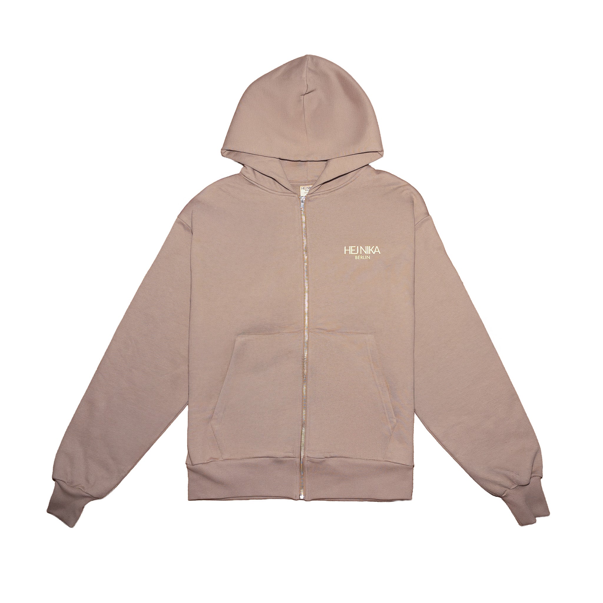 Hej Nika Sweatjacke Zipper DOG HAIR oversized Fit in Greige Flatlay – stylisch, fair & cozy 